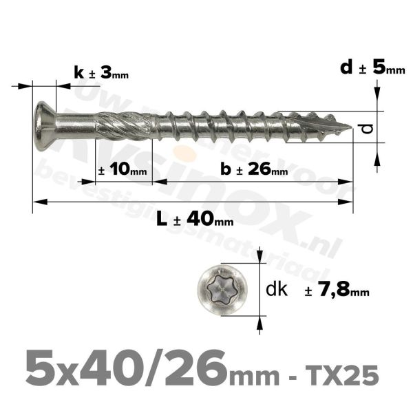 Rvs vlonderschroeven 5x40 - Art. 9043 C1 | Rvsinox.nl