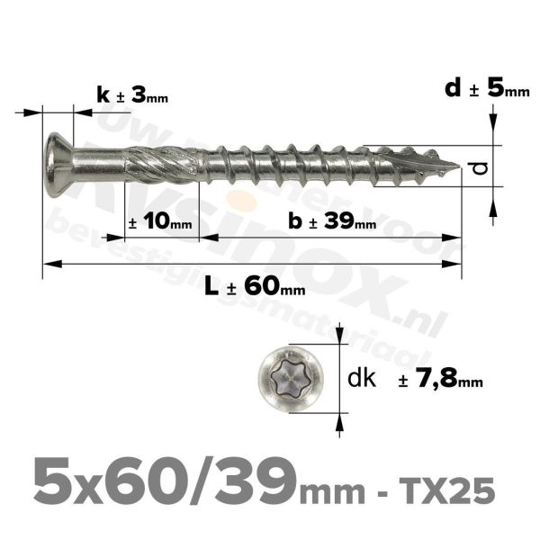 Rvs vlonderschroeven 5x60 - Art. 9043 C1 | Rvsinox.nl