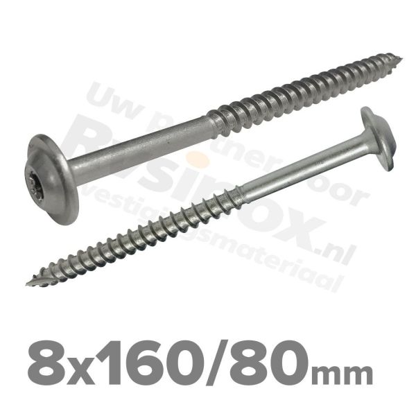 Rvs tellerkopschroef 8x160 - Art. 9250 A2 | Rvsinox.nl