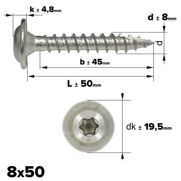 Rvs tellerkopschroef 8x50 - Art. 9250 A2 | Rvsinox.nl