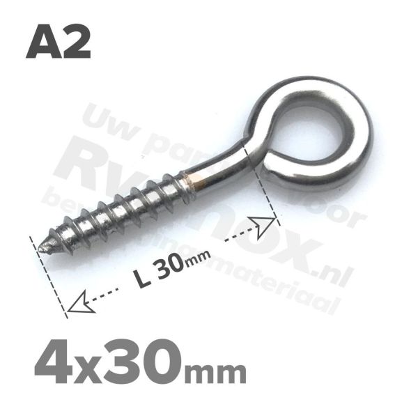 Rvs schroefoog 4x30mm - Art. 9079 A2 | Rvsinox.nl