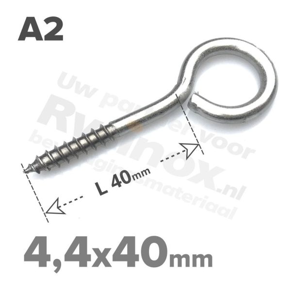 Rvs schroefoog 4,4x40mm - Art. 9079 A2 | Rvsinox.nl