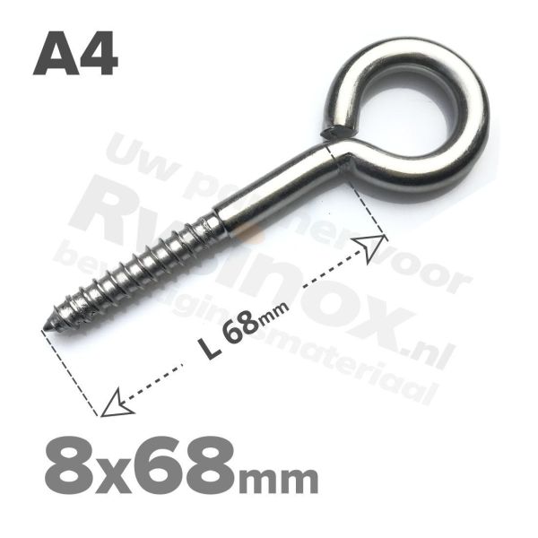 Rvs schroefoog 8x68mm - Art. 9079 A4 | Rvsinox.nl
