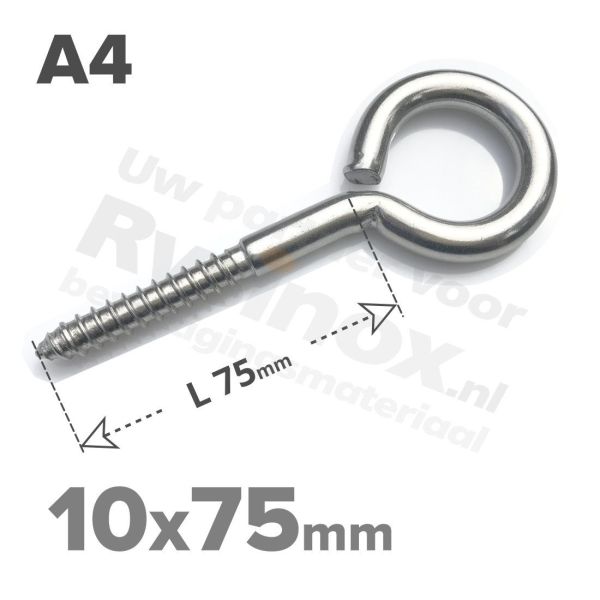 Rvs schroefoog 10x75mm - Art. 9079 A4 | Rvsinox.nl
