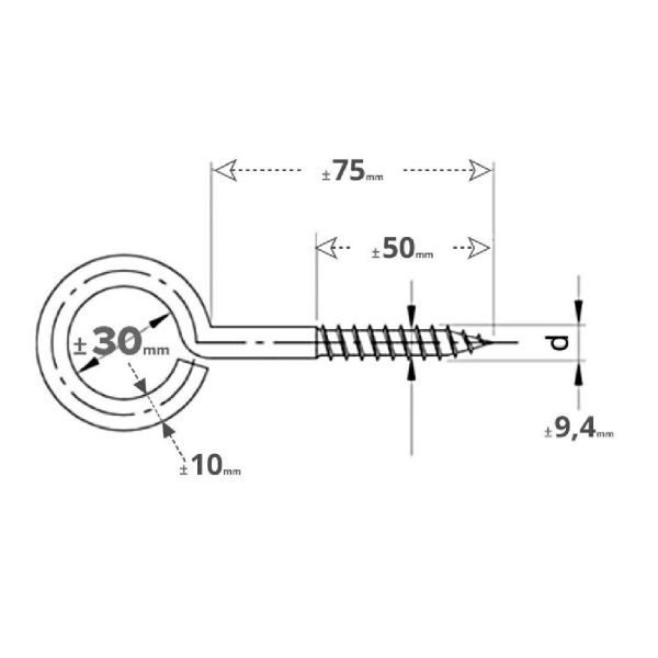Rvs schroefoog 10x75mm - Art. 9079 A4 | Rvsinox.nl