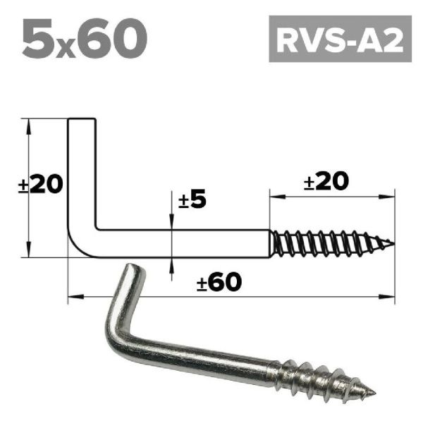 Rvs schroefduim 5x60mm - Art. 8707 A2 | Rvsinox.nl