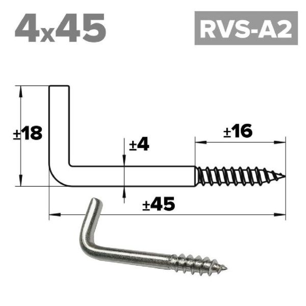 Rvs schroefduim 4x45mm - Art. 8707 A2 | Rvsinox.nl