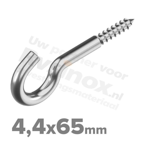Rvs schroefhaak 4,4x65mm - Art. 9080 A2 | Rvsinox.nl