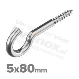 Rvs schroefhaak 5x80mm - Art. 9080 A2 | Rvsinox.nl