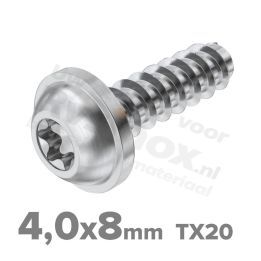 Rvs bolkopflensschroef 4x8mm TX20 voor thermoplasten A2 | Rvsinox.nl