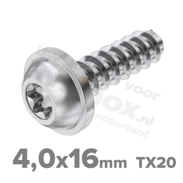 Rvs bolkopflensschroef 4x16mm TX20 voor thermoplasten A2 | Rvsinox.nl