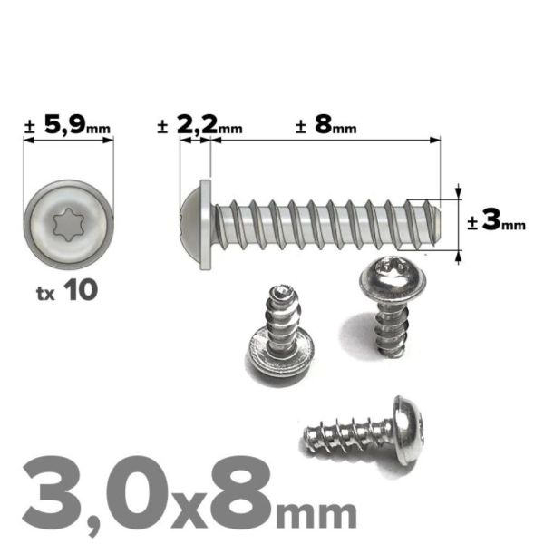 Rvs bolkopflensschroeven 3x8mm TX10 voor thermoplasten A2 | Rvsinox.nl