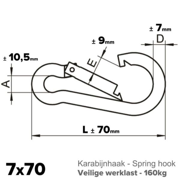Rvs karabijnhaak 7x70 - Art. 9075 A4 | Rvsinox.nl