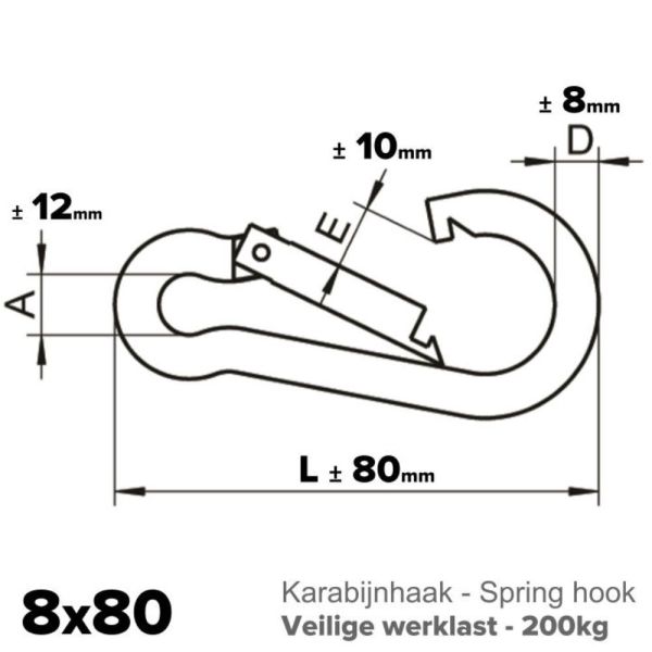 Rvs karabijnhaak 8x80 - Art. 9075 A4 | Rvsinox.nl