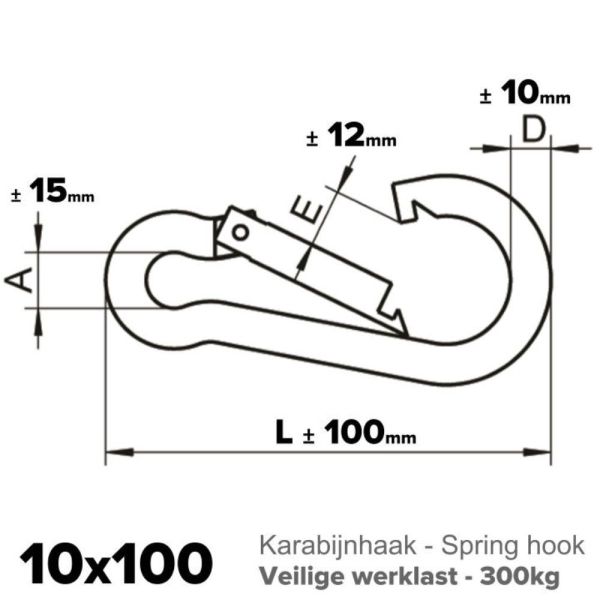 Rvs karabijnhaak 10x100 - Art. 9075 A4 | Rvsinox.nl