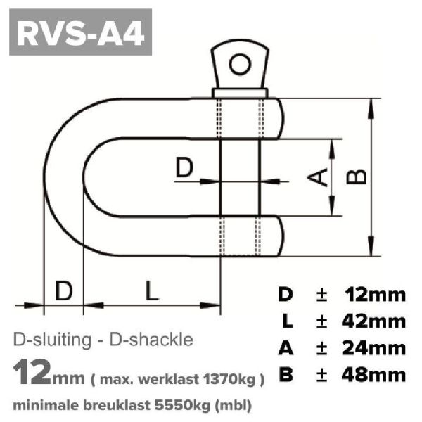 Rvs D-sluiting 12mm - Art. 9076 A4 | Rvsinox.nl
