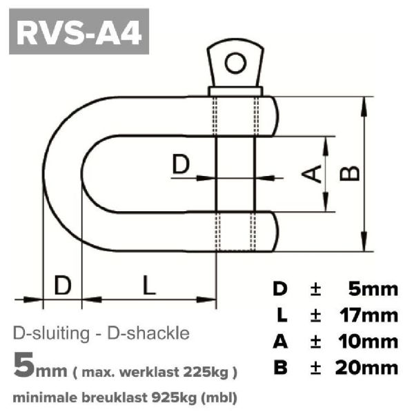 Rvs D-sluiting 5mm - Art. 9076 A4 | Rvsinox.nl
