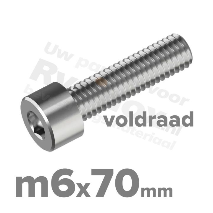 Inbusbout M6x70/70 DIN 912 / ISO 4762 - RVS A2 (Inox)