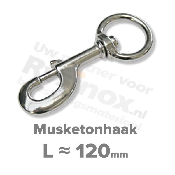Rvs musketonhaak 120mm - Art. 8303 A4 | Rvsinox.nl