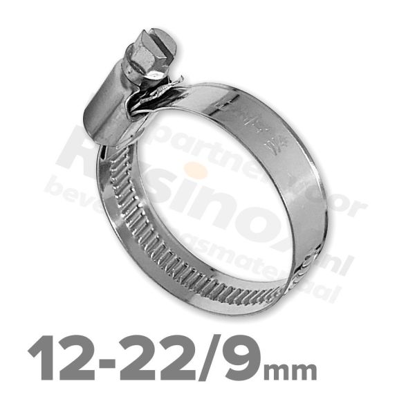 Rvs slangklem 12-22mm / 9mm - DIN 3017 A2 | Rvsinox.nl