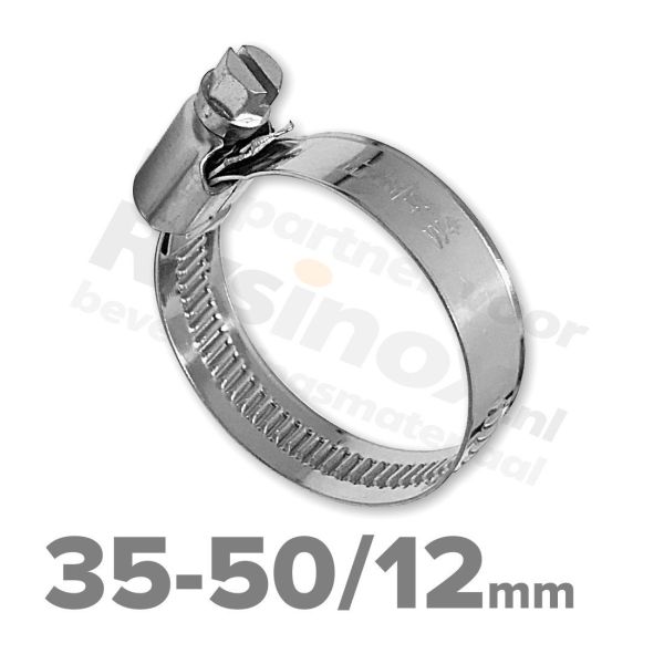 Rvs slangklem 35-50mm / 12mm - DIN 3017 A2 | Rvsinox.nl