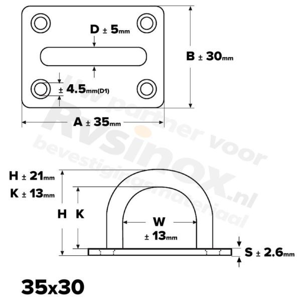 Rvs oogplaat 35x30mm - Art. 8225 A2 | Rvsinox.nl