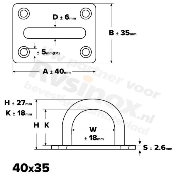 Rvs oogplaat 40x35mm - Art. 8225 A2 | Rvsinox.nl