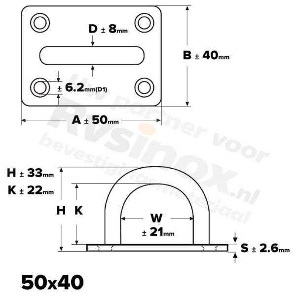 Rvs oogplaat 50x40mm - Art. 8225 A2 | Rvsinox.nl