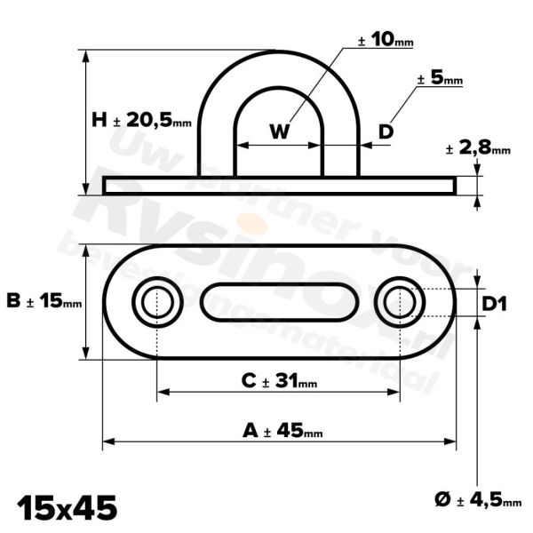 Rvs oogplaat 15x45mm - Art. 8266 A2 | Rvsinox.nl