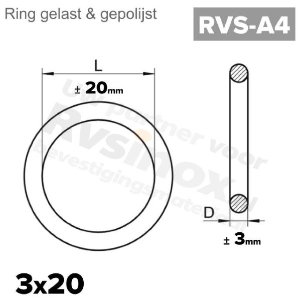 Rvs ring 3x20 - Art. 8229 A4 | Rvsinox.nl