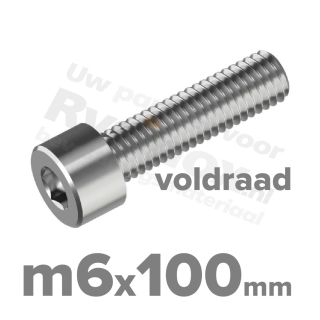 Inbusbout M6x100/100 DIN 912 / ISO 4762 - RVS A2 (Inox)