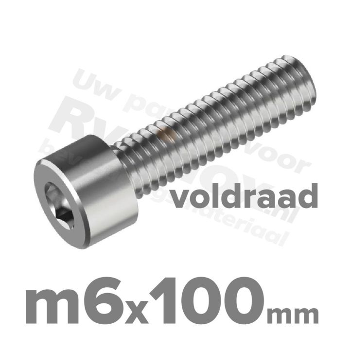 Inbusbout M6x100/100 DIN 912 / ISO 4762 - RVS A2 (Inox)