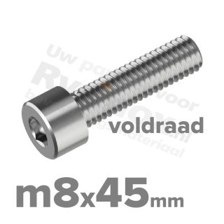 Inbusbout M8x45/45 DIN 912 / ISO 4762 - RVS A2 (Inox)