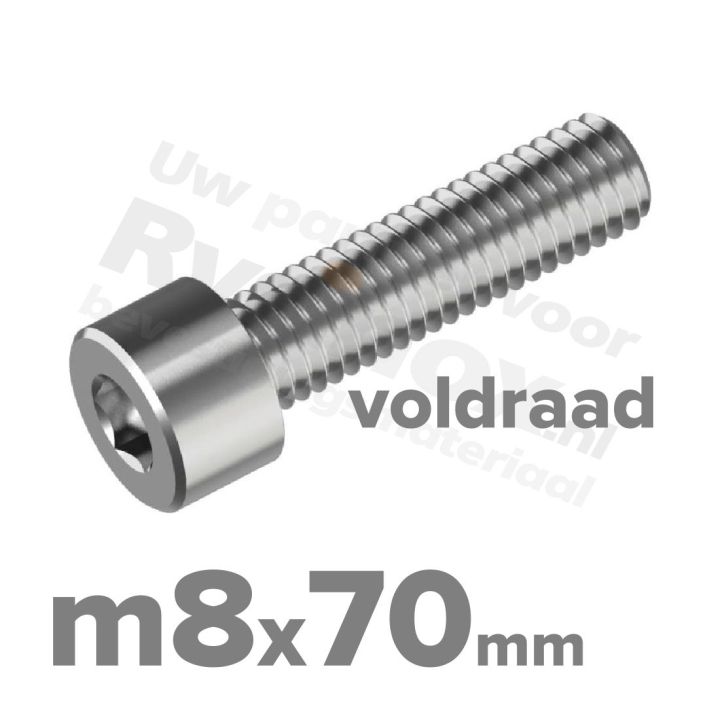 Inbusbout M8x70/70 DIN 912 / ISO 4762 - RVS A2 (Inox)