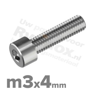 Inbusbout M3x4 DIN 912 / ISO 4762 - RVS A2 (Inox)