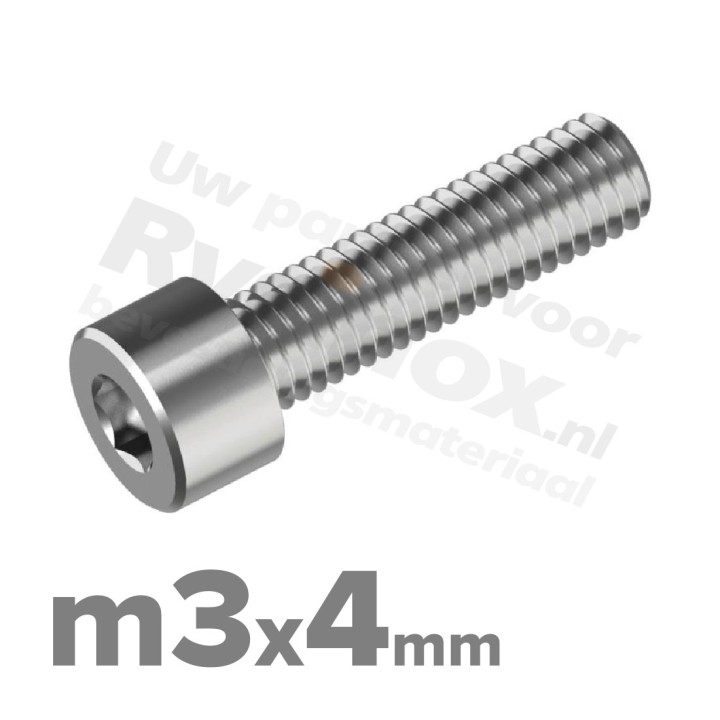 Inbusbout M3x4 DIN 912 / ISO 4762 - RVS A2 (Inox)