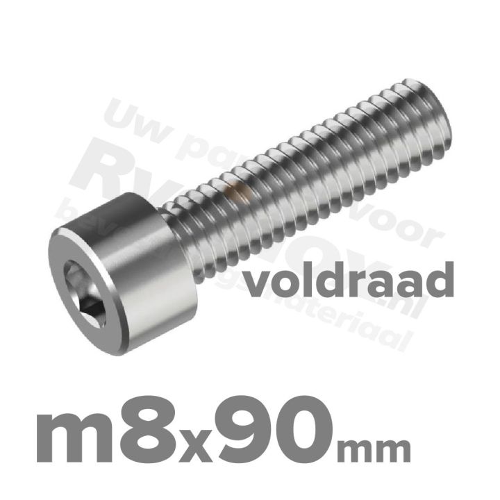 Inbusbout M8x90/90 DIN 912 / ISO 4762 - RVS A2 (Inox)