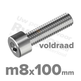 Inbusbout M8x100/100 DIN 912 / ISO 4762 - RVS A2 (Inox)