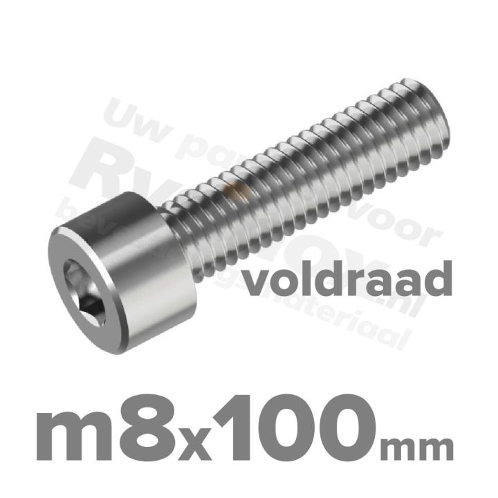 Inbusbout M8x100/100 DIN 912 / ISO 4762 - RVS A2 (Inox)