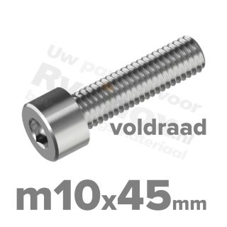 Inbusbout M10x45/45 DIN 912 / ISO 4762 - RVS A2 (Inox)
