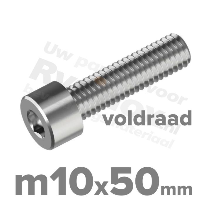 Inbusbout M10x50/50 DIN 912 / ISO 4762 - RVS A2 (Inox)
