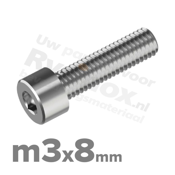 Inbusbout M3x8 DIN 912 / ISO 4762 - RVS A2 (Inox)
