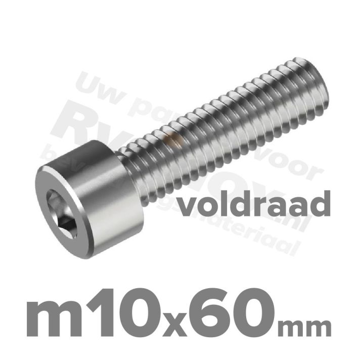 Inbusbout M10x60/60 DIN 912 / ISO 4762 - RVS A2 (Inox)