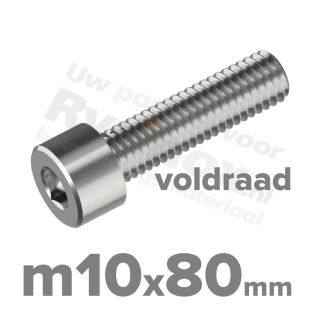 Inbusbout M10x80/80 DIN 912 / ISO 4762 - RVS A2 (Inox)
