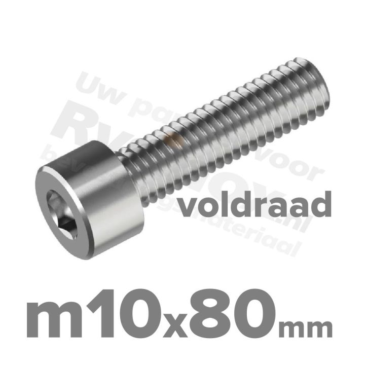 Inbusbout M10x80/80 DIN 912 / ISO 4762 - RVS A2 (Inox)