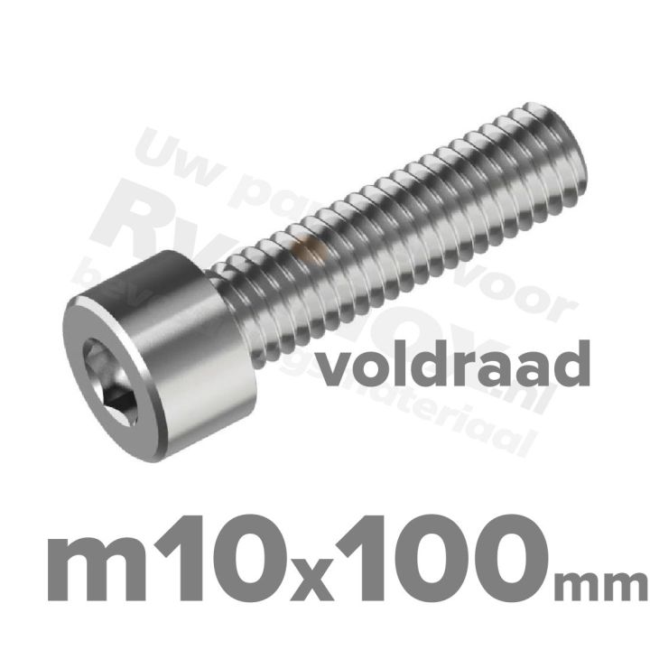 Inbusbout M10x100/100 DIN 912 / ISO 4762 - RVS A2 (Inox)