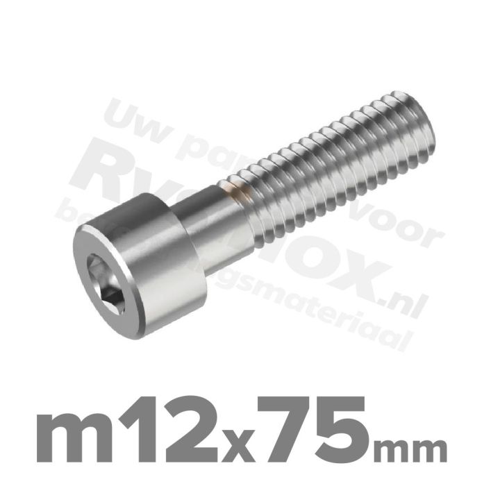 Inbusbout M12x75 DIN 912 / ISO 4762 - RVS A2 (Inox)
