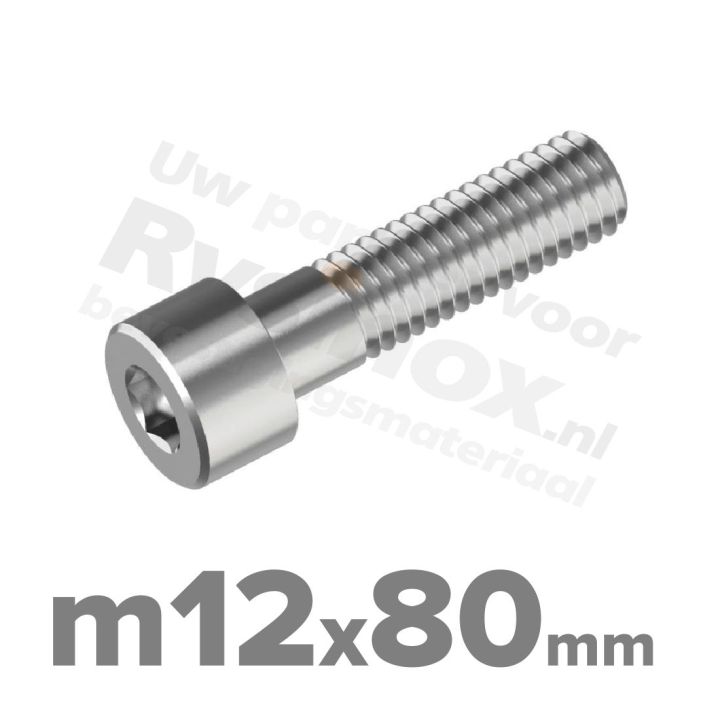 Inbusbout M12x80 DIN 912 / ISO 4762 - RVS A2 (Inox)