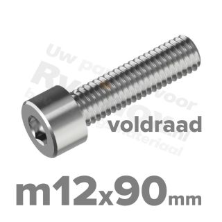 Inbusbout M12x90/90 DIN 912 / ISO 4762 - RVS A2 (Inox)
