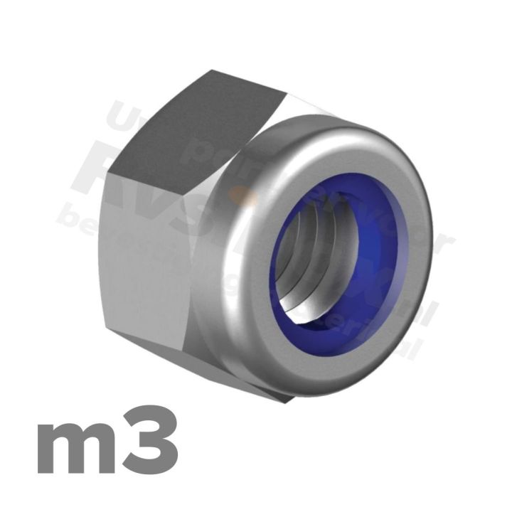 Zeskantmoer zelfborgend M3 DIN 985 RVS A2 | rvsinox.nl